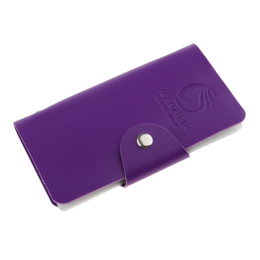 24 Slot Nail Art Stencil Stamping Plate Holder Organizer Case Bag Purple
