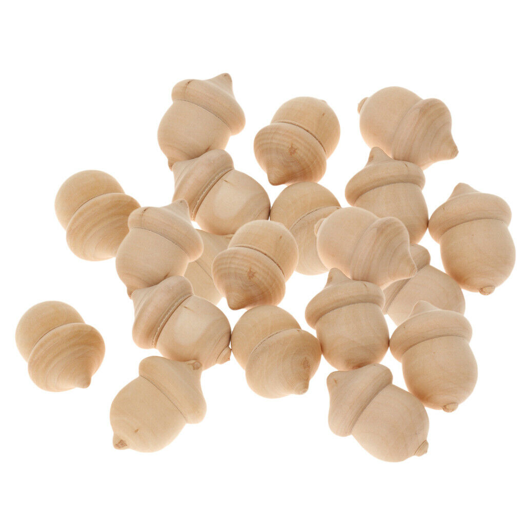 c50 Pieces Natural Wood Acorn DIY Natural Wooden Acorn for Arts Crafts Kid