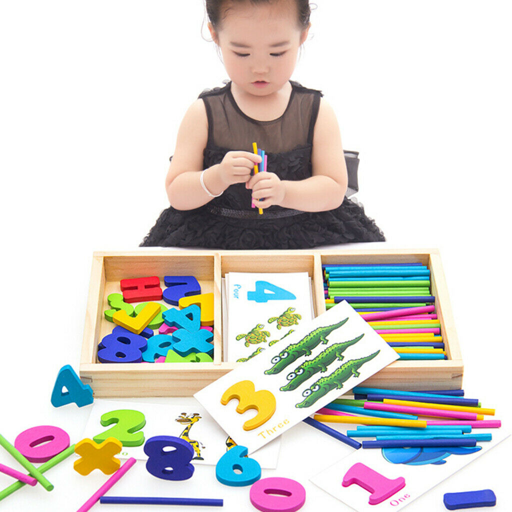 Kid Wooden Numbers Puzzles & Cards & Sticks Preschool Intelligence Early