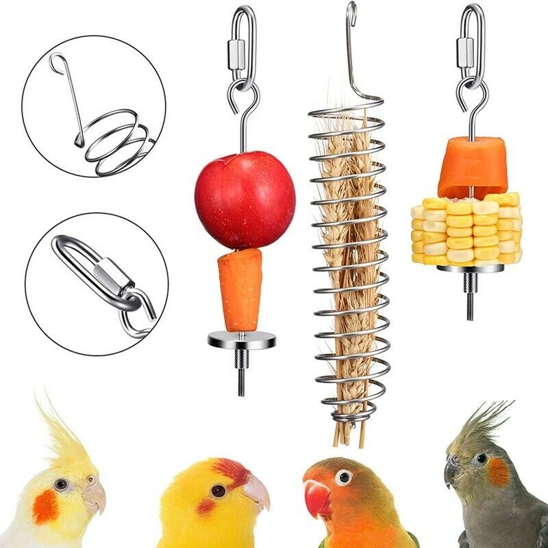 3Pcs Bird Food Holder Parrots Foraging Toys for Birdcage Hanging Stainless SF8W2