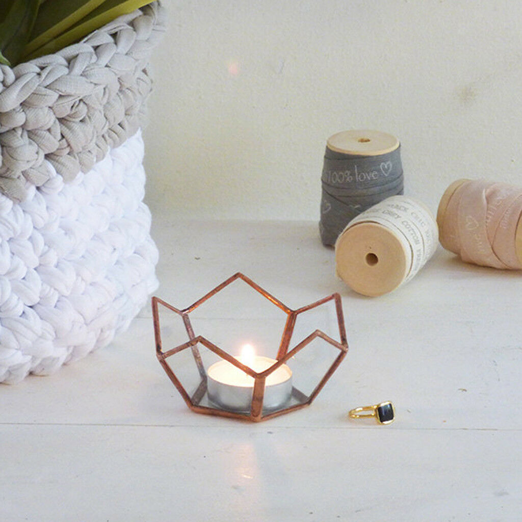 2x Open Copper Glass Geometric Terrarium Tabletop Succulent Plants Container