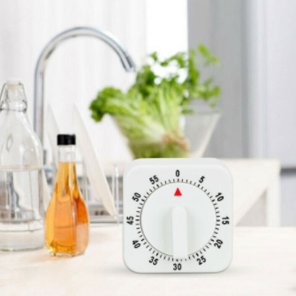 60 Minutes Kitchen Timer Count Down Alarm Reminder White Square Mechanical Timer