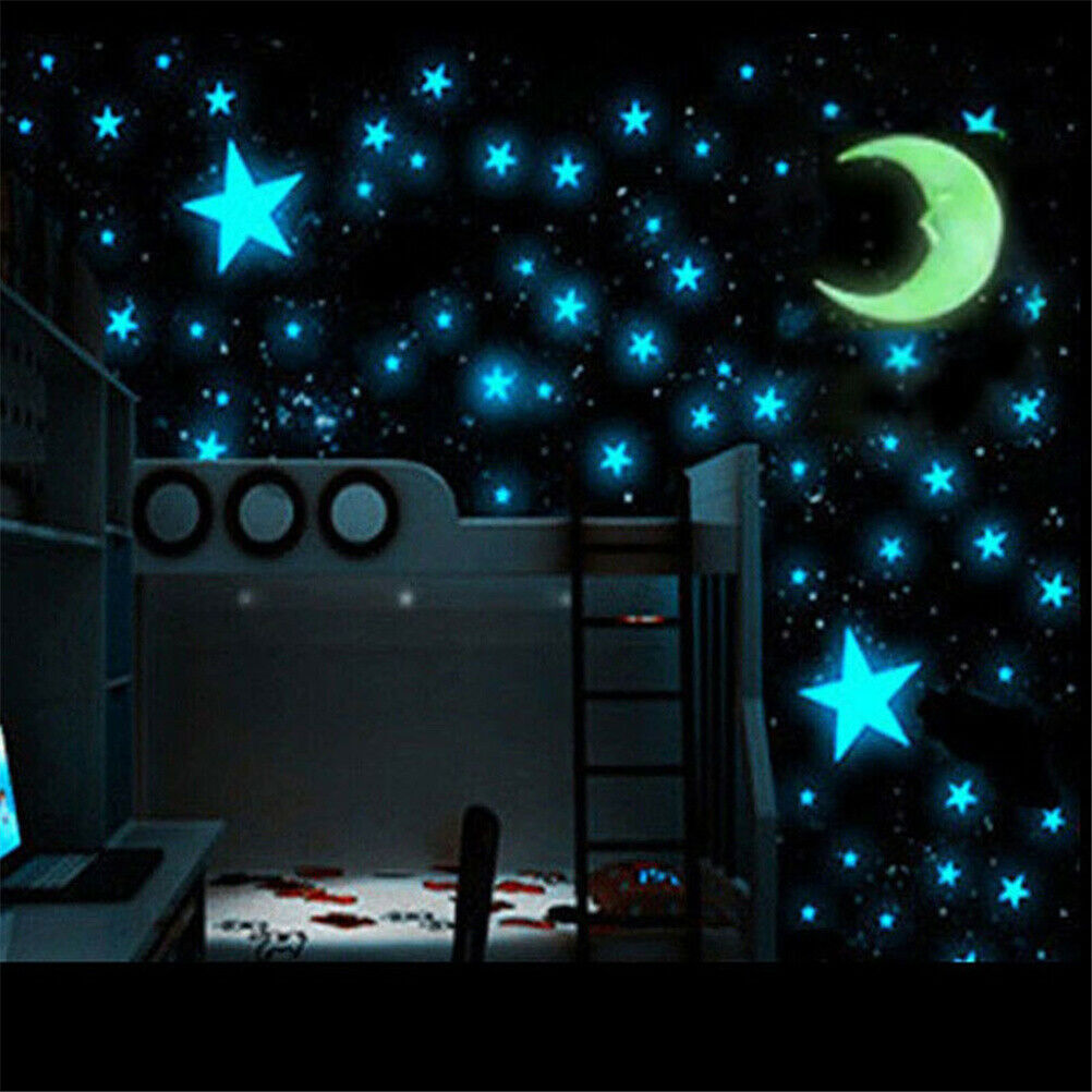 Moon and Stars Wall Stickers for Kids Room Home Wall Decals Glow in the CeiN Tt