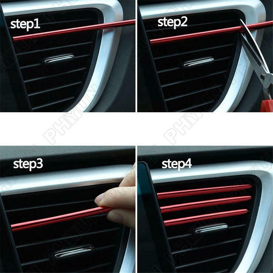 10 Ã— Red Air Conditioner Air Outlet Decoration Strip Cover Car Accessories PVC