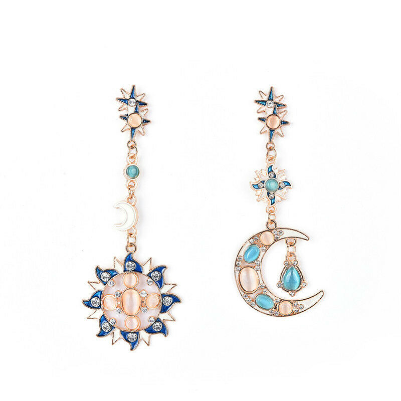New fashion star sun and moon crystal diamonds studs pendants beautiful ear M Qx