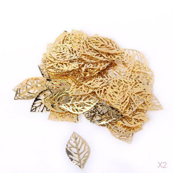 2X 100pc Alloy Golden Pierced Tree Leaf Findings For Jewelry Making Connetor