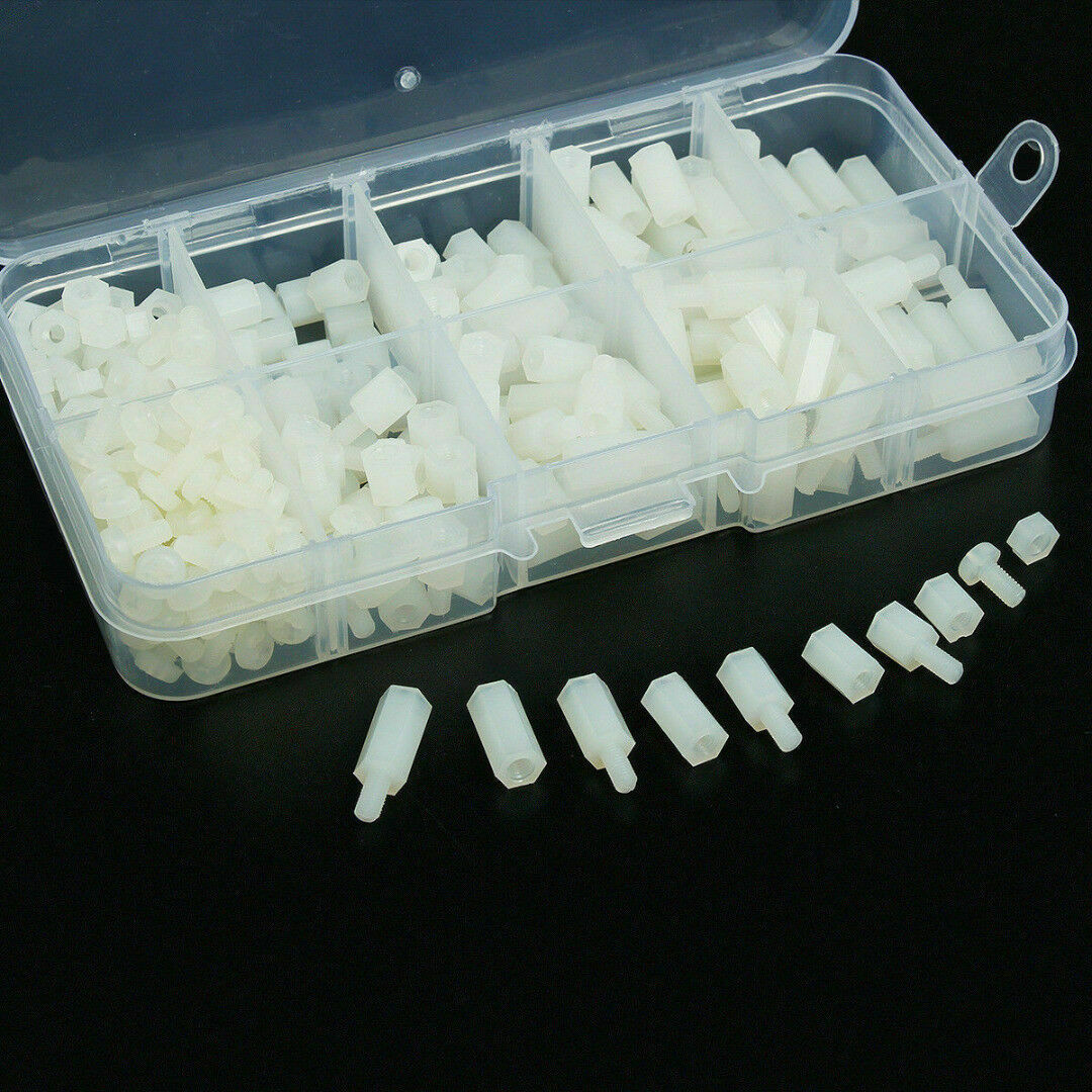 300pcs Nylon Hex M3 Spacers Screw Nut Standoff Male-Female Kit White with Box