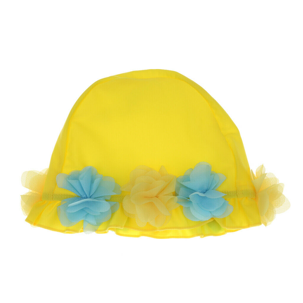 Kids Childrens Childs 0-6 Years Flower Fabric Swimming Hat Swim   Yellow