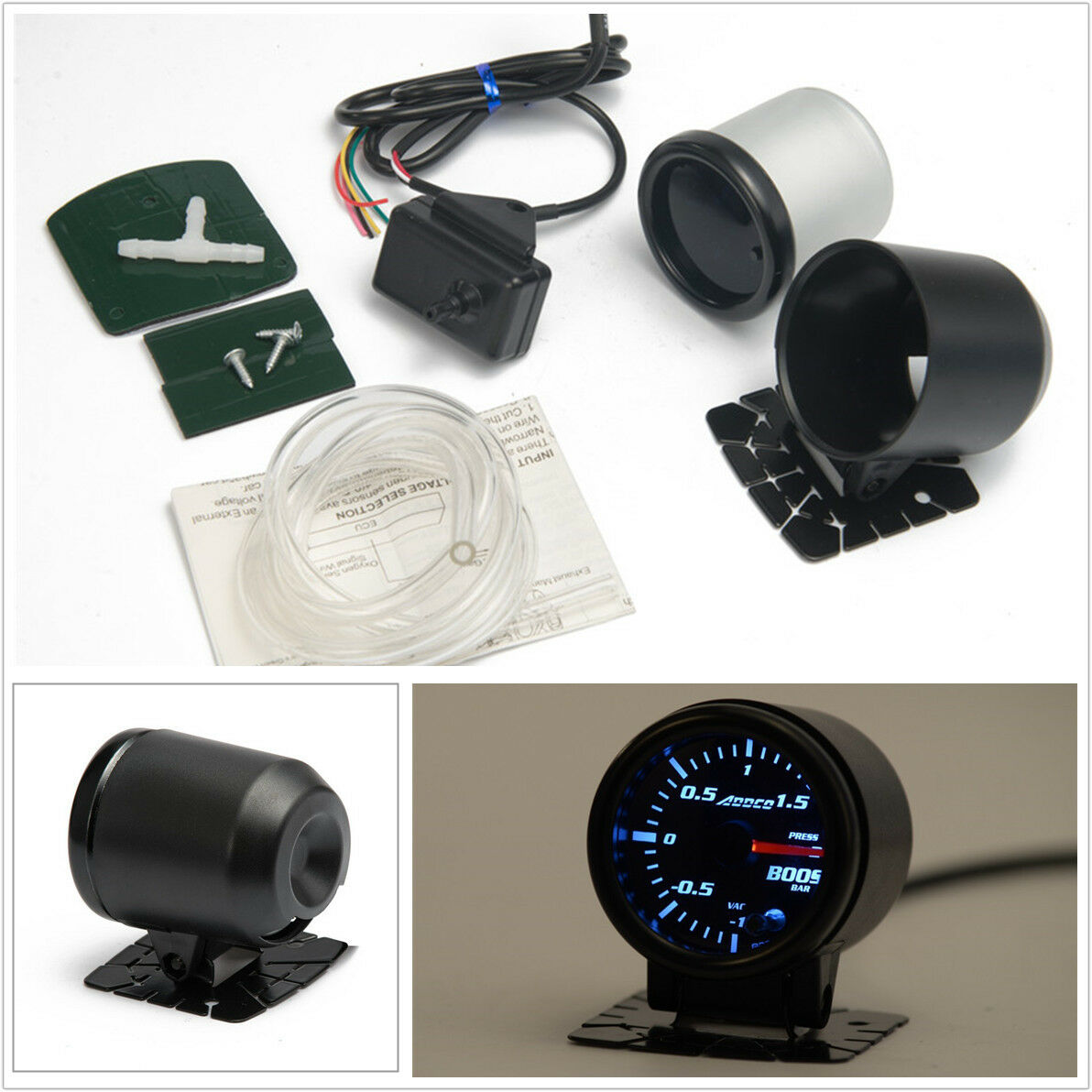 7Color LED Electrical Car Bar Turbo Boost Gauge Meter With Sensor Holder 2" 52mm