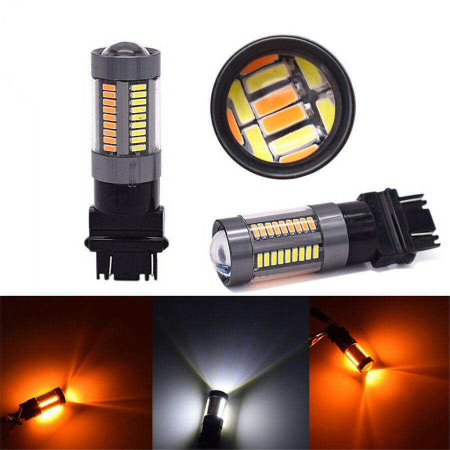 2Pcs Car LED Bulbs White Amber Switchback Turn Signal Parking Stop Light 6500K