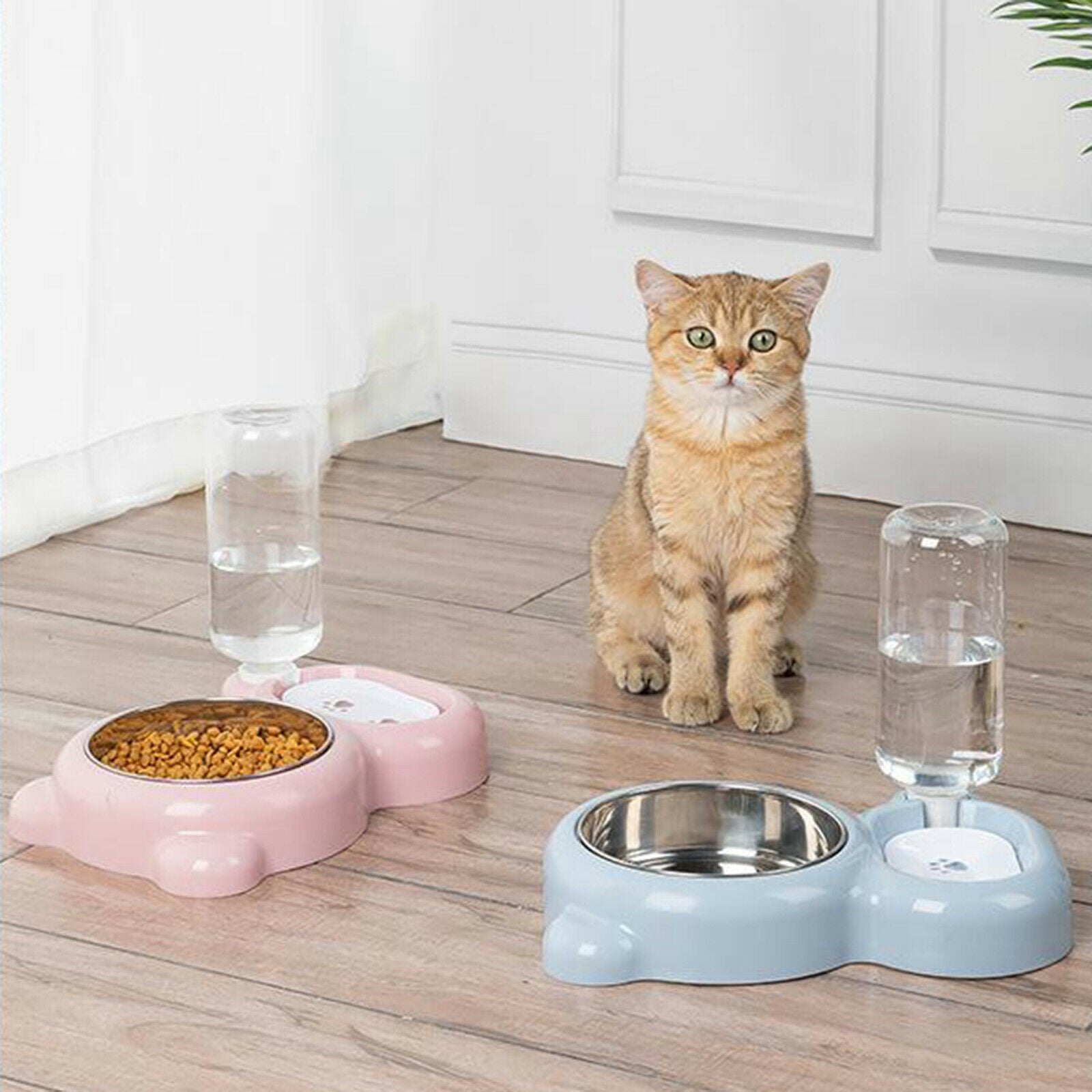 Automatic Pet Feeder Auto Dog Cat Food Water Bowl Dispenser Purple