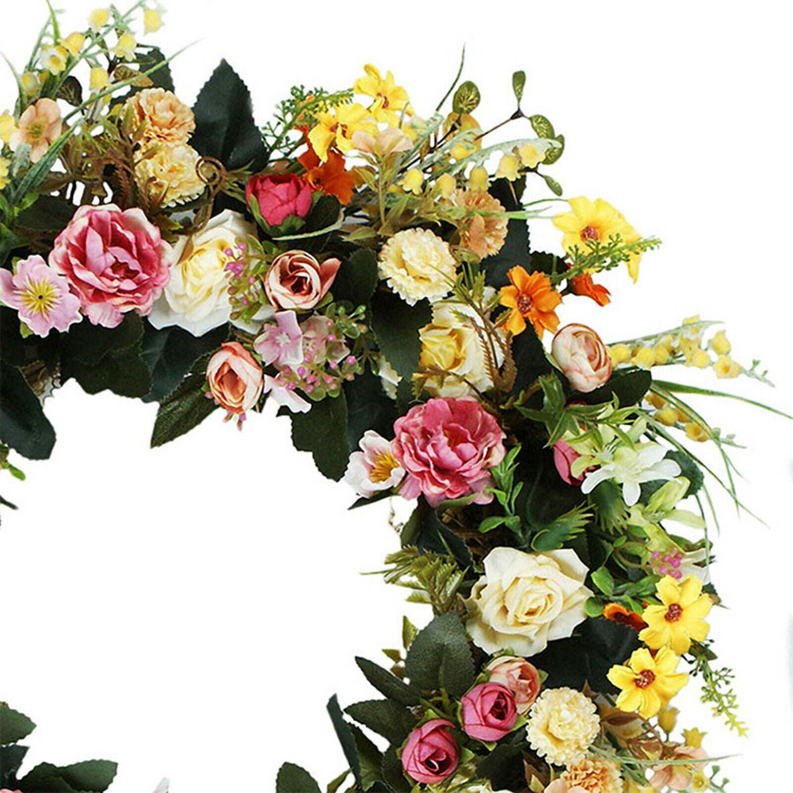 18'' Door Wreath Floral Rose Rattan Garland Home Decor Window Eucalyptus