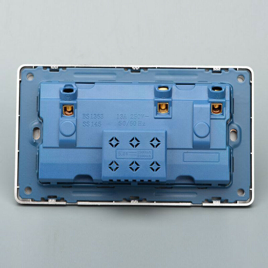 2 Gang 13A British Wall Switch Double Sockets with 2 Ultra USB Outlet Black
