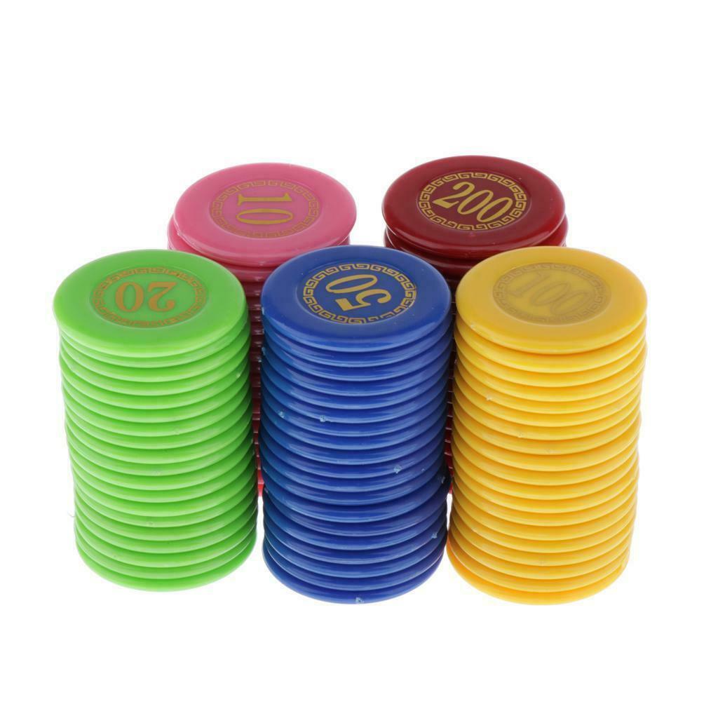 100pcs/set Plastic Poker Chips Set, 10/20/50/100/200 Chip 5 Colors Casino Props