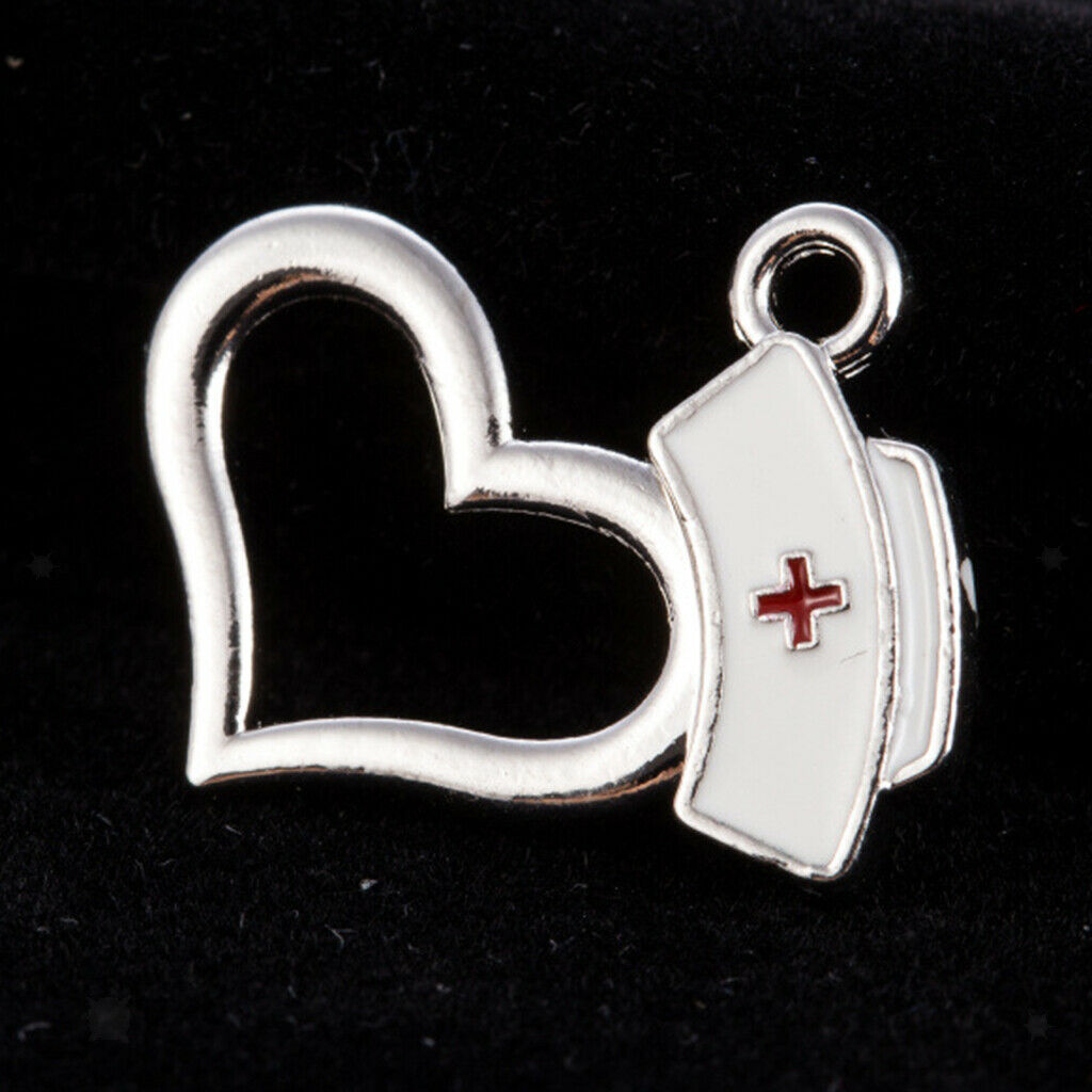 10Pcs Enamel Nurse   Charms Pendants Heart for DIY Necklace Jewelry Making