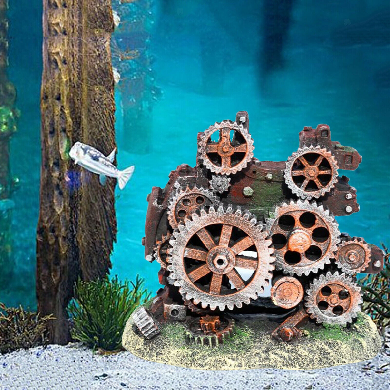 Unique Aquarium Ornament Gear Statue Landscaping Fish Tank Decoration Crafts