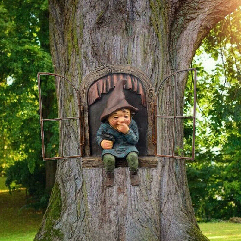 Naughty Garden Gnome Statue Elf Out The Door Tree Hugger HOT Home Decor L/P