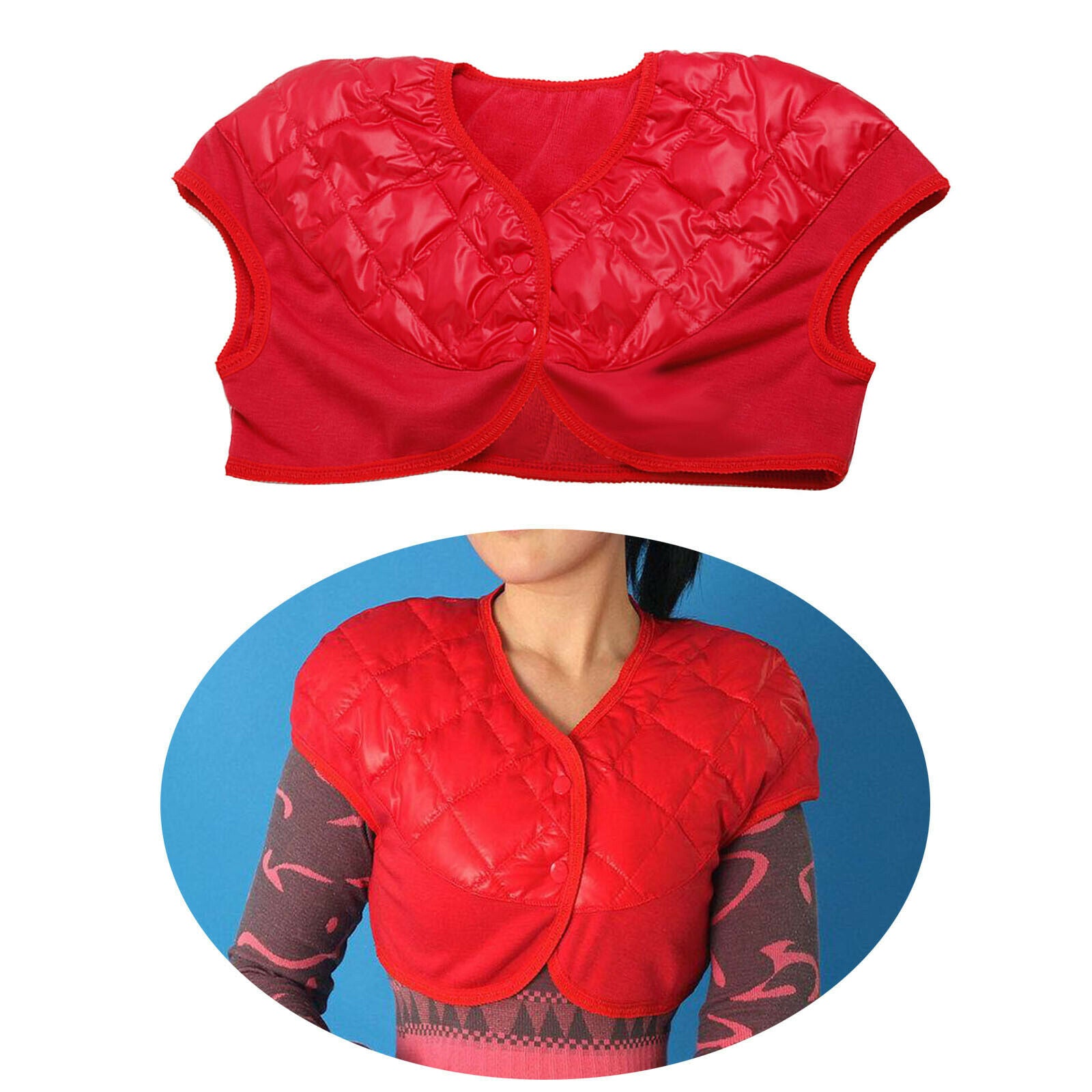 Women Down Jacket Warm Shoulder Warmer Thermal Wrap Protector Red L