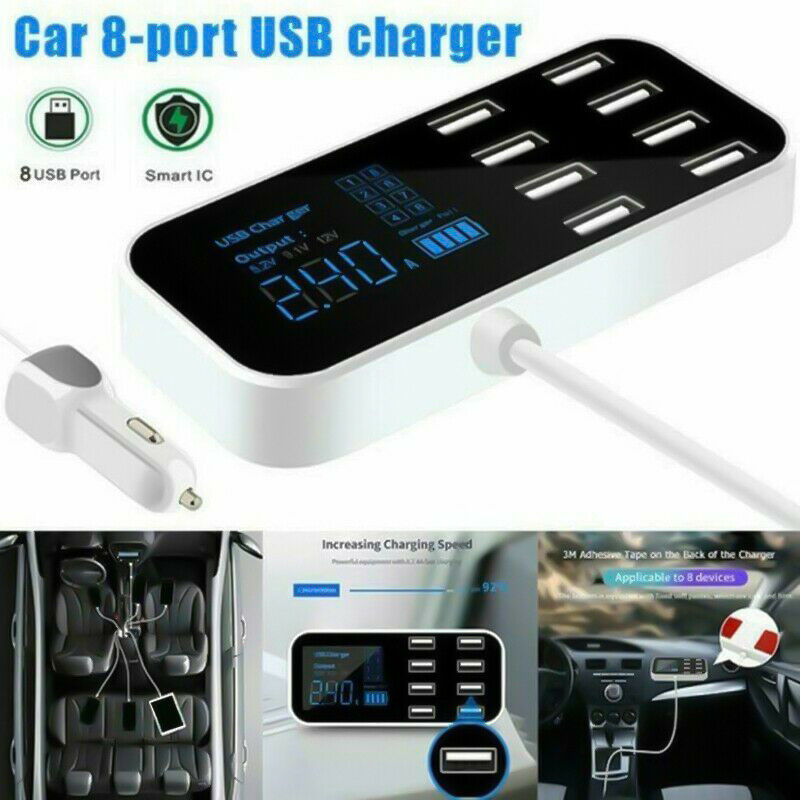 Car 8 Ports USB Fast Charger Multi USB Phone Charging Station LCD Display