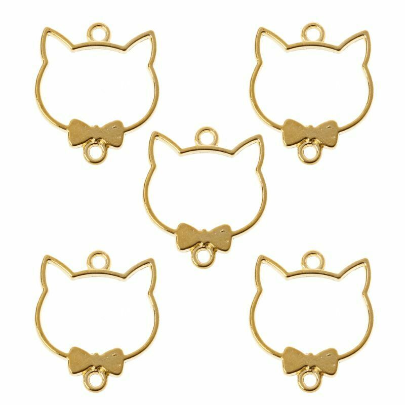 5Pcs Cute Bowtie Cat Blank  Frame ResinPendant Open Bezel Setting Jewelry Making