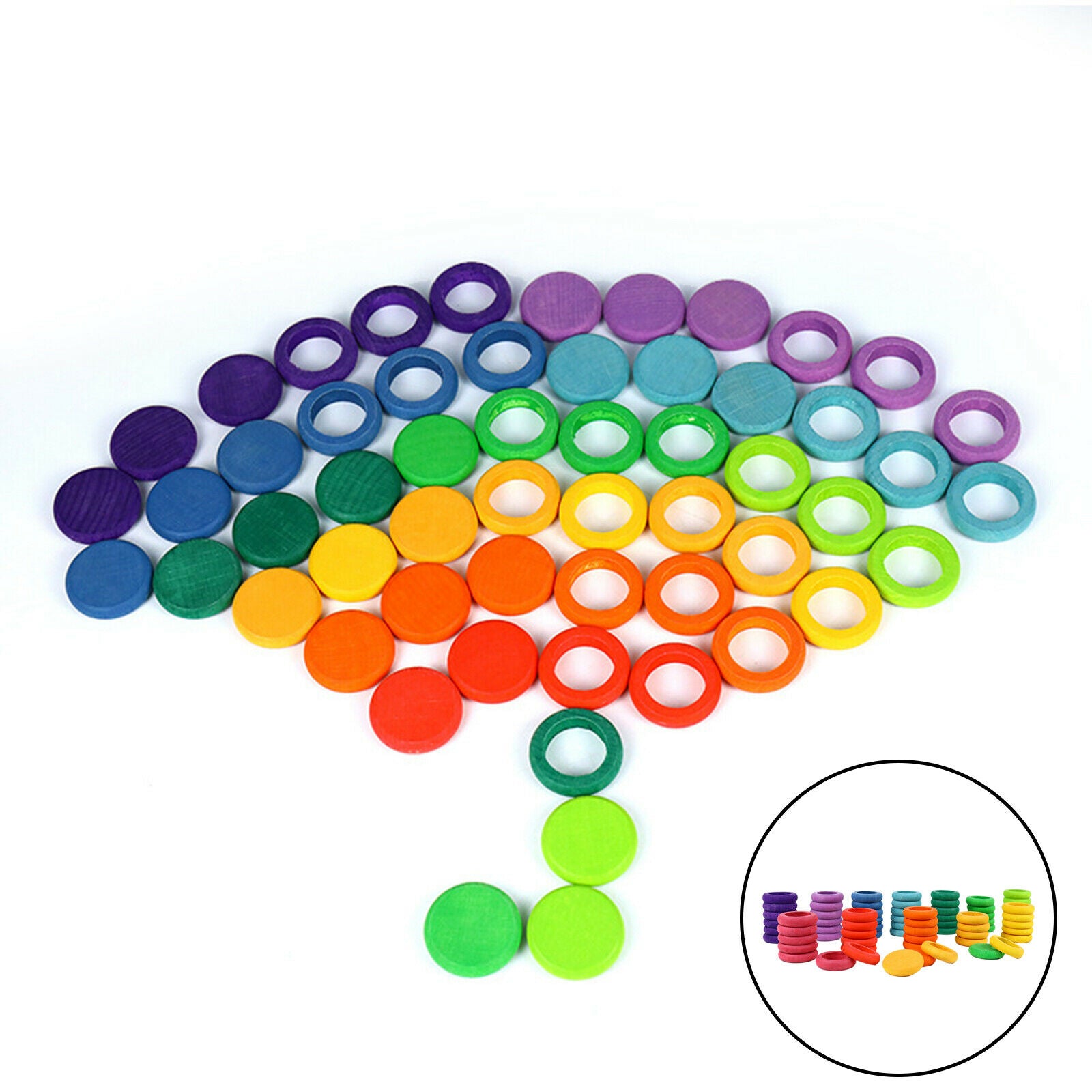 72 PCS Wooden Block - Donut & Pie Shape Preschool Recognition Color Stacking
