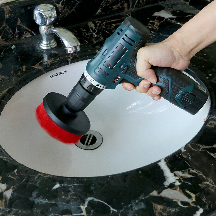 3PCS Round Electric Bristle Drill Brush Tub Rotary Cleaning Tool Set Attachment