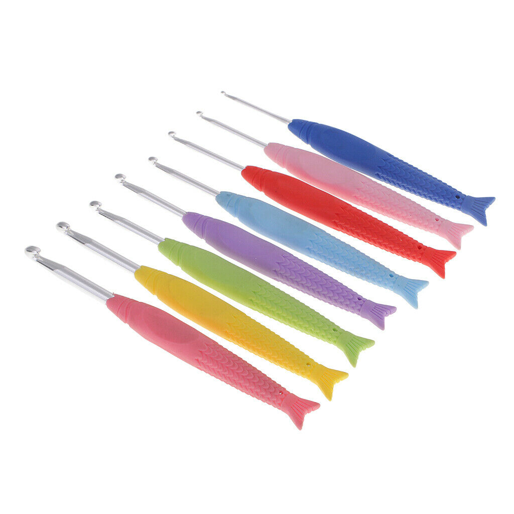 8pcs Silica Gel Handle Aluminum Crochet Hook Set 2.5mm 6.0mm For DIY