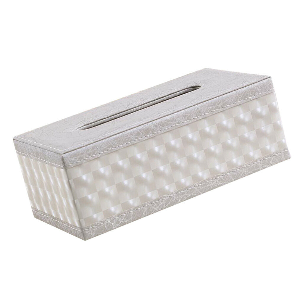 Decorative White Grid Leather Napkin Holder Shatterproof Tissue Box Kitchen