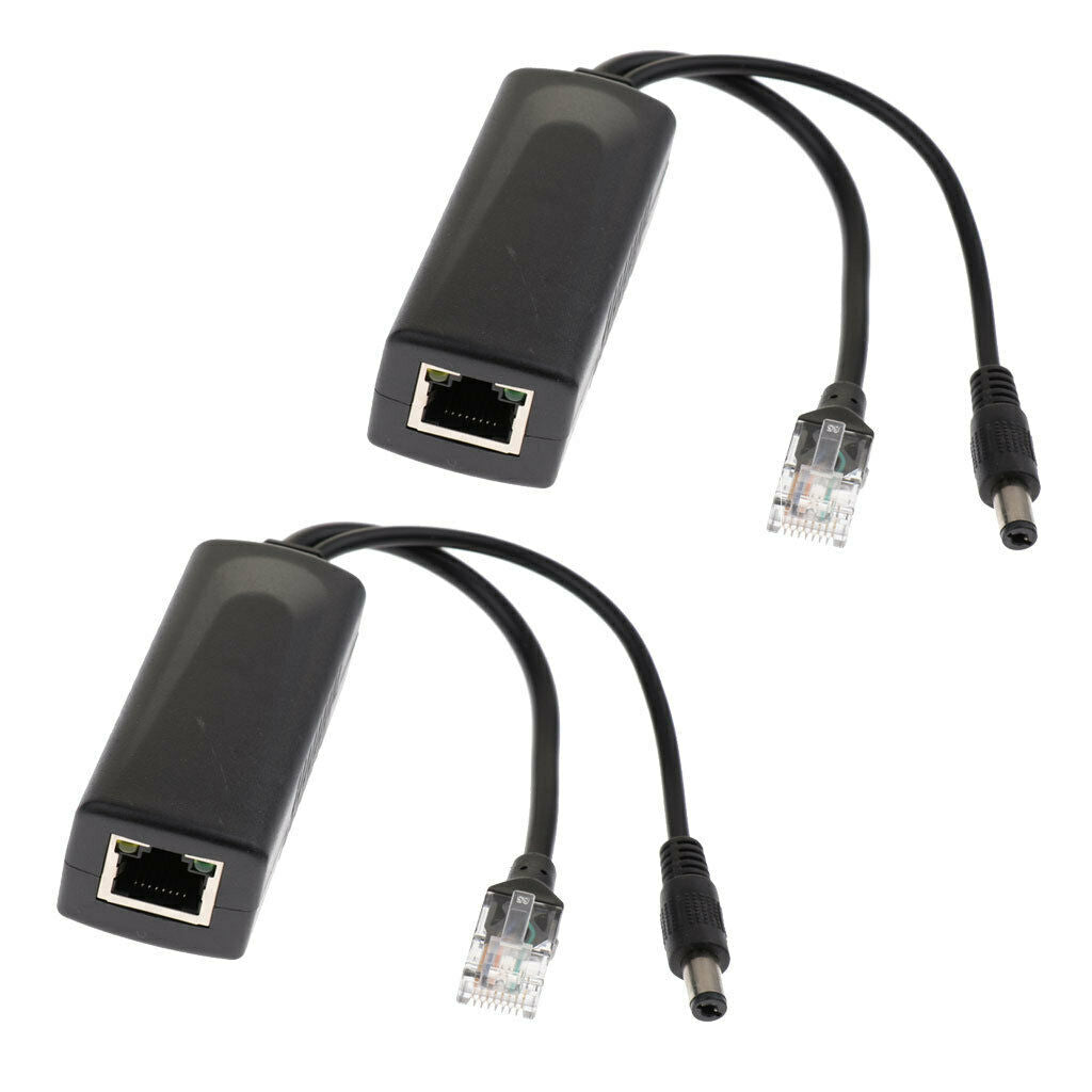 2Piece Power Over Ethernet Passive 48V to 12V 2A PoE Adapter Splitter Cable