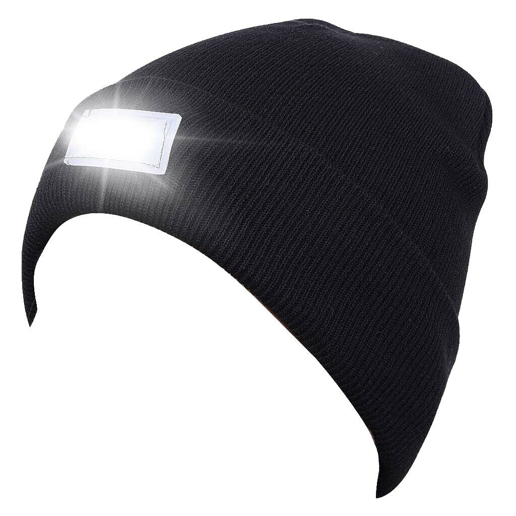 2-5pc LED Beanie Hat Winter Fall Knitted Running Hiking Camping black+white