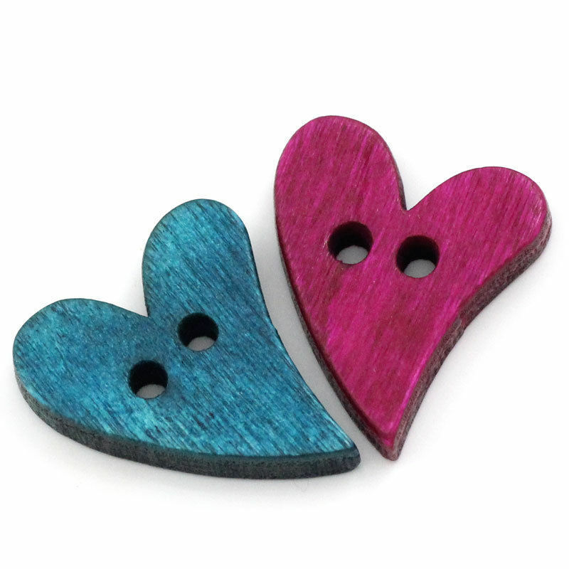 50PCs Wood Sewing Buttons Heart Love 2 Holes Mixed Scrapbook  7/8"x 5/8  21mm