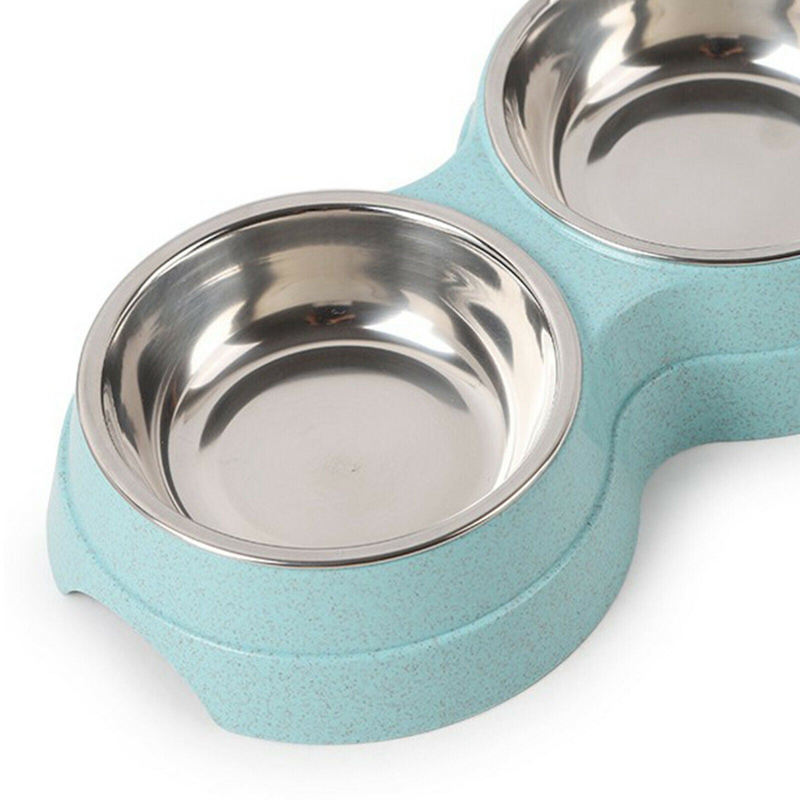 Stainless Steel Double Twin Pet Cat Bowl Water Food Easy To Clean Blue
