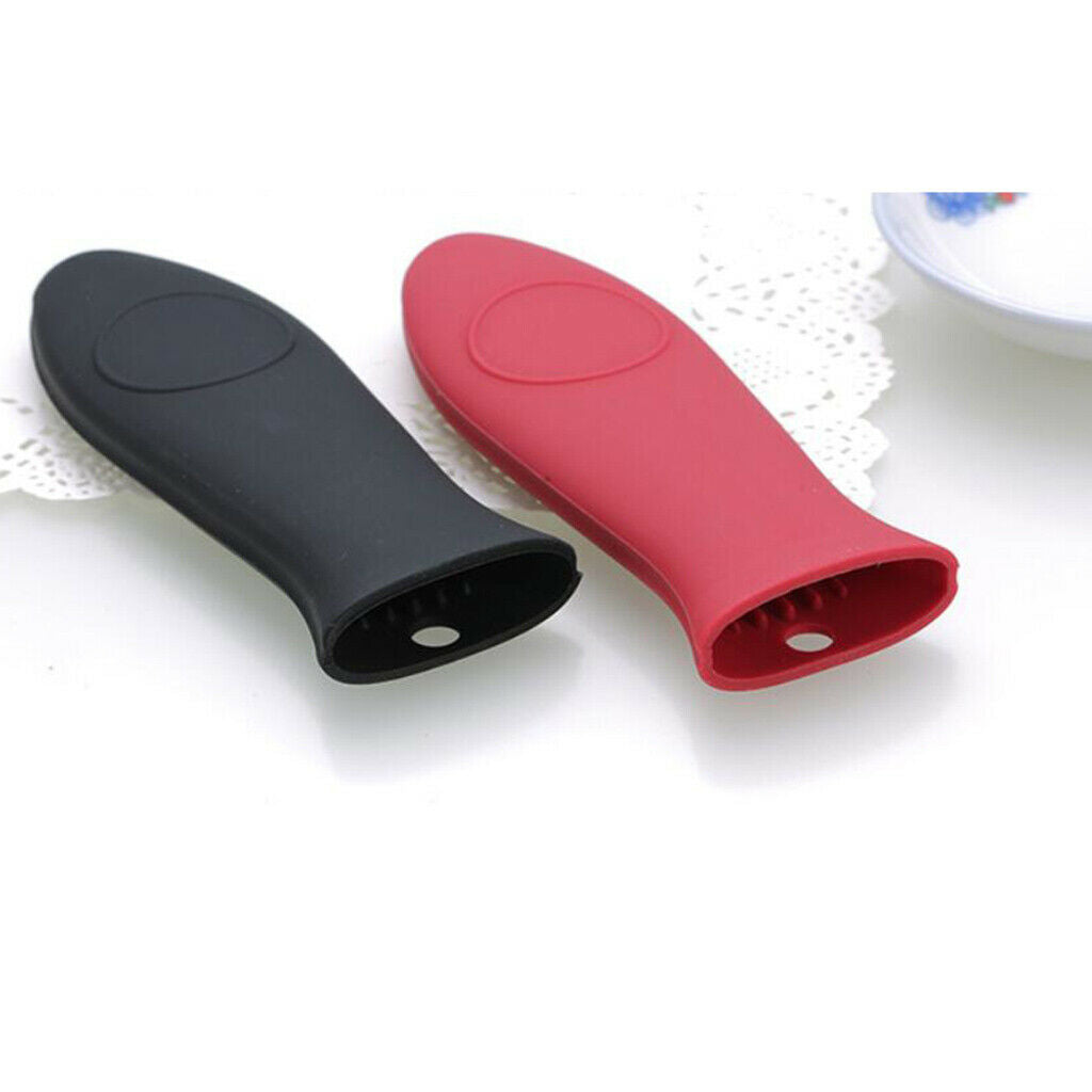 2x Handle Pot Pan Tool Kitchen Pan Handle Silicone Cover, Black Red