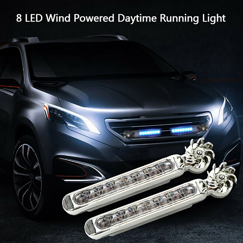 1Pcs Wind Powered 8 LED Car DRL Daytime Running Light Fog Warning Auto He.l8