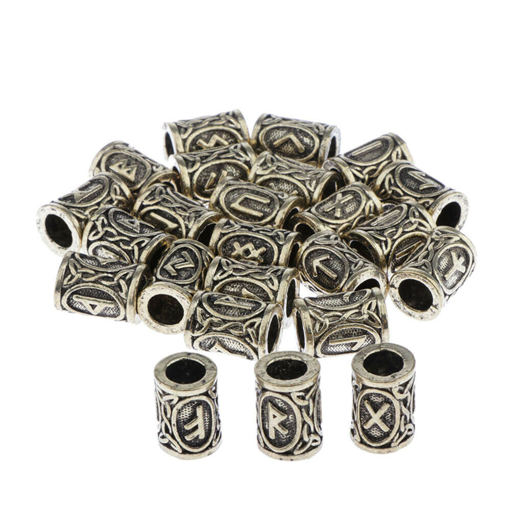 24x Norse/Viking Rune Beard Beads Loose Charms Beads -Bracelet,Hair,Jewellery