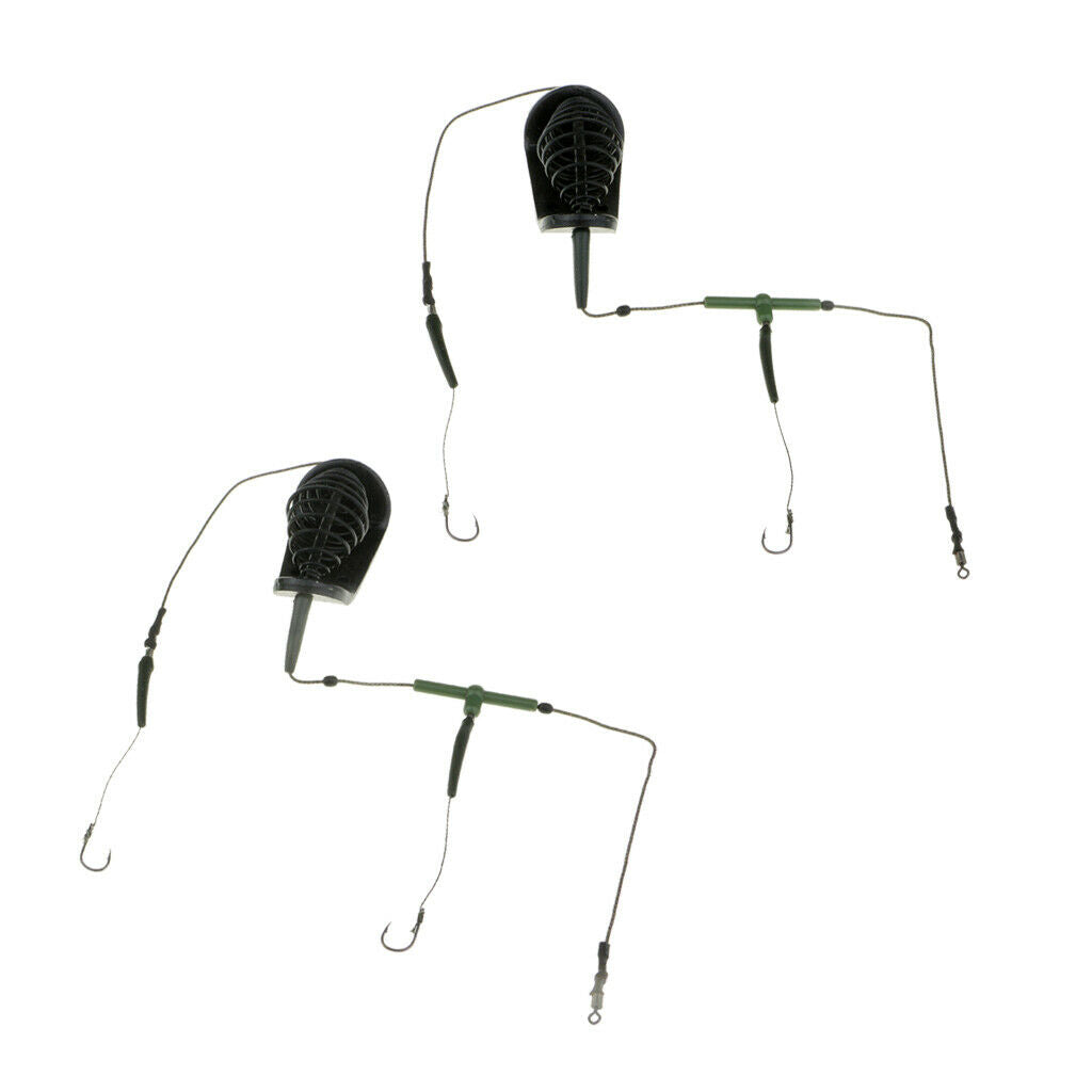 2pcs Durable Fishing Carp Coarse Hair Rig Hooks Set Inline Method Feeder Cages