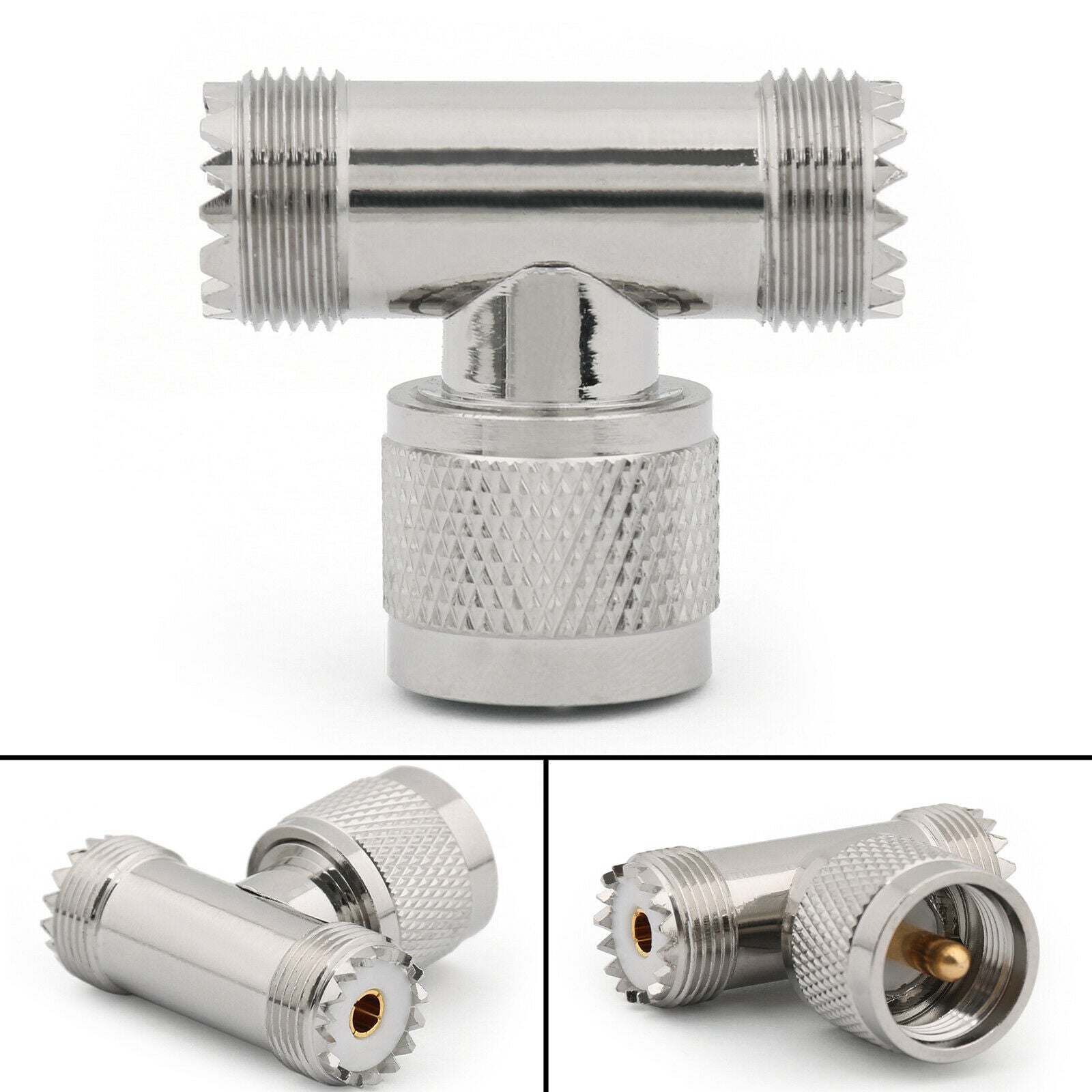 10Pcs T Tyep One UHF Male Plug PL-259 to Two UHF Female SO-239 RF Connectors CA