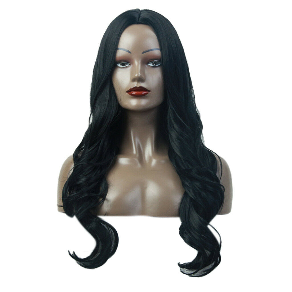 Black 24" Soft Synthetic Hair Long Wavy Curly Wig Side Parting for Women