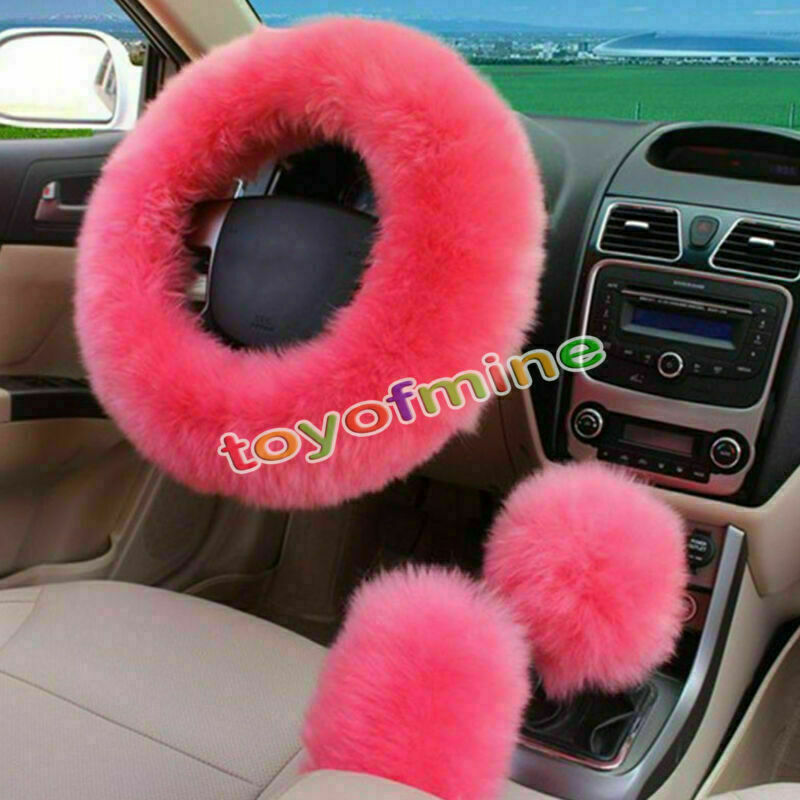 Pink Wool long Plush Winter Warm Steering Wheel Cover Woolen Auto Car Accessory