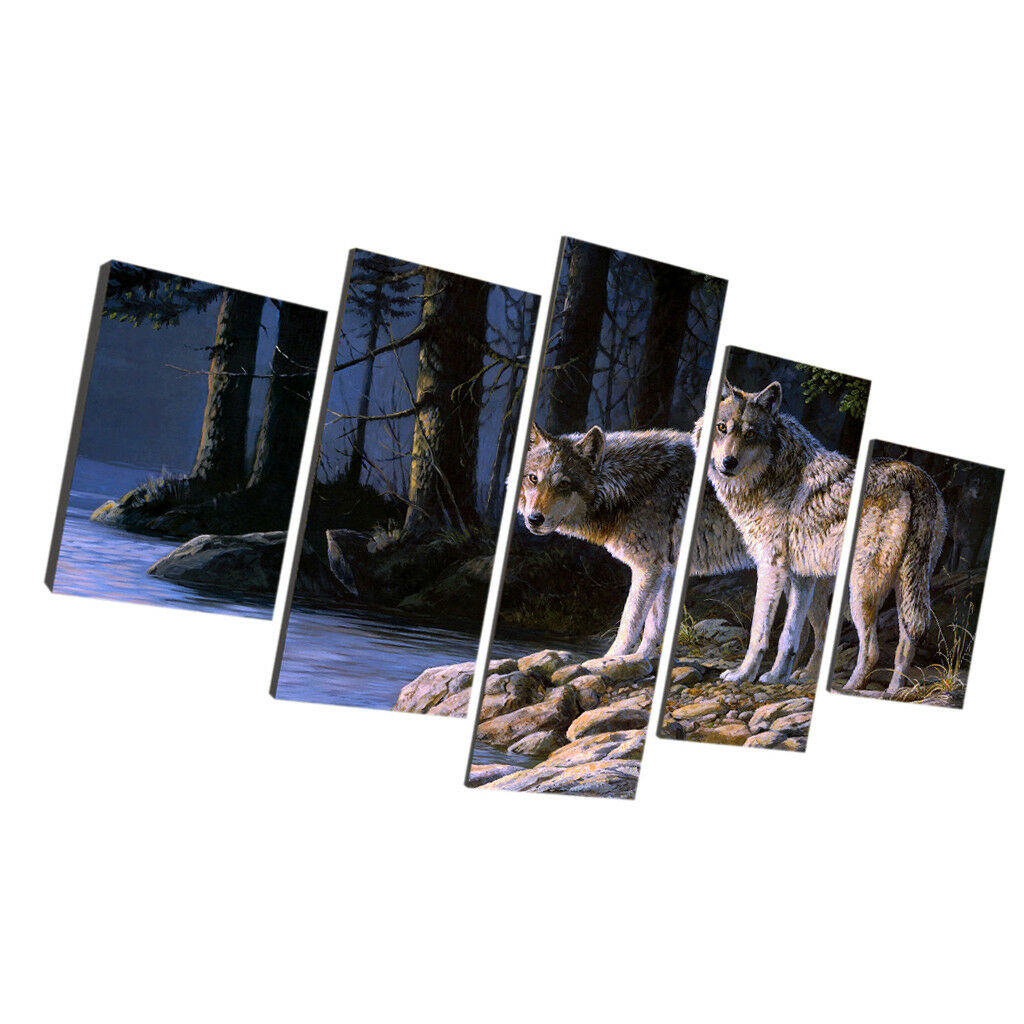 5 Panels Large Canvas Pictures Wall Art Prints Hanging Poster Wolf Couples S