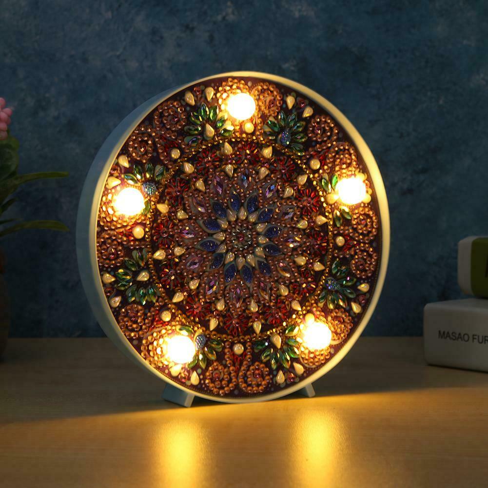 Mandala DIY Special Shape Full Drill Diamond Painting LED Light Night Lamps @