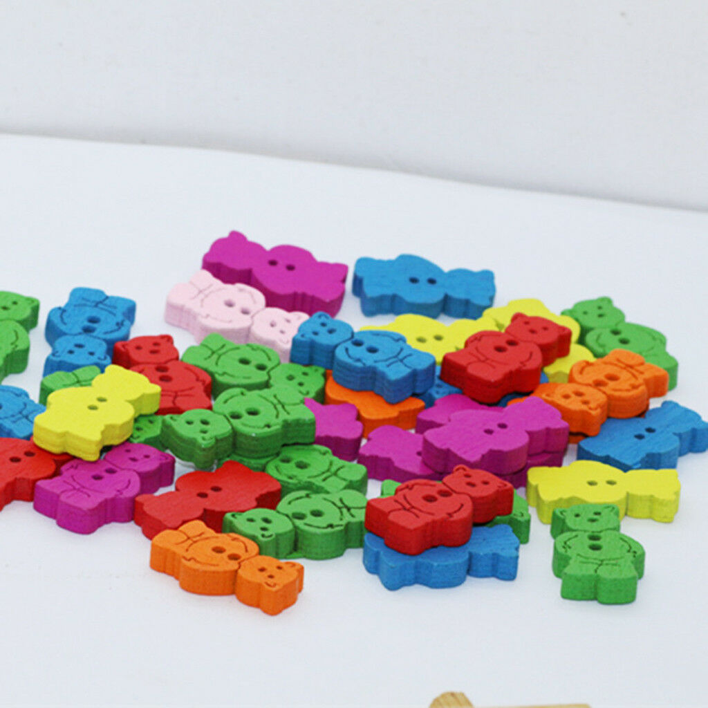 100Pcs Multicolor Bear Wooden Buttons Scrapbooking Embellishments   11mm