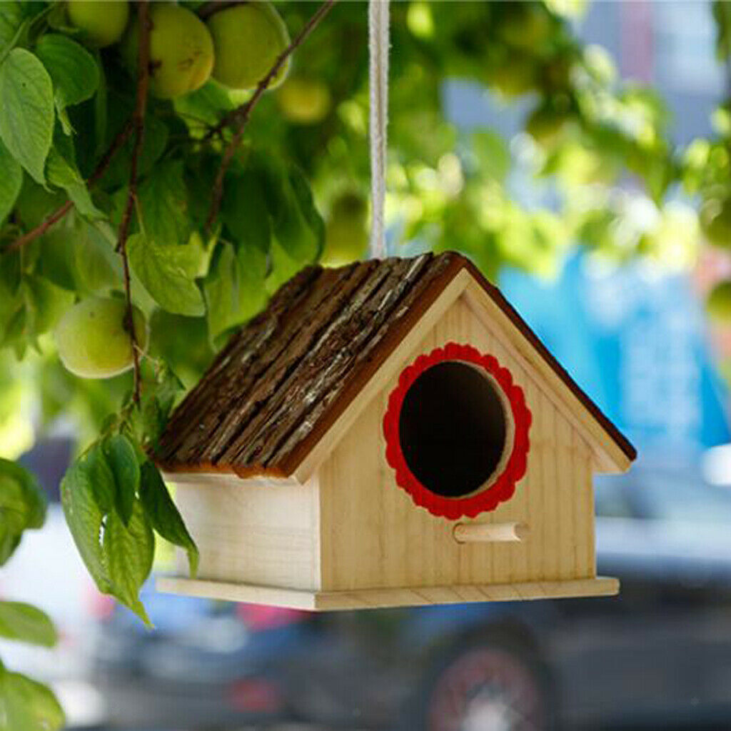 MagiDeal Wooden Bird House Nesting Box w/ Stick For Small Wild Garden Birds