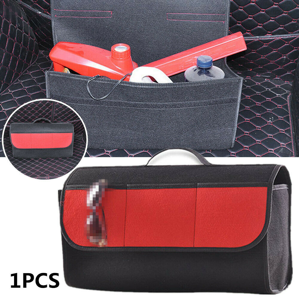 Car Trunk Foldable Cargo Organizer Felt Bag Storage Pocket Box Case Black + Red