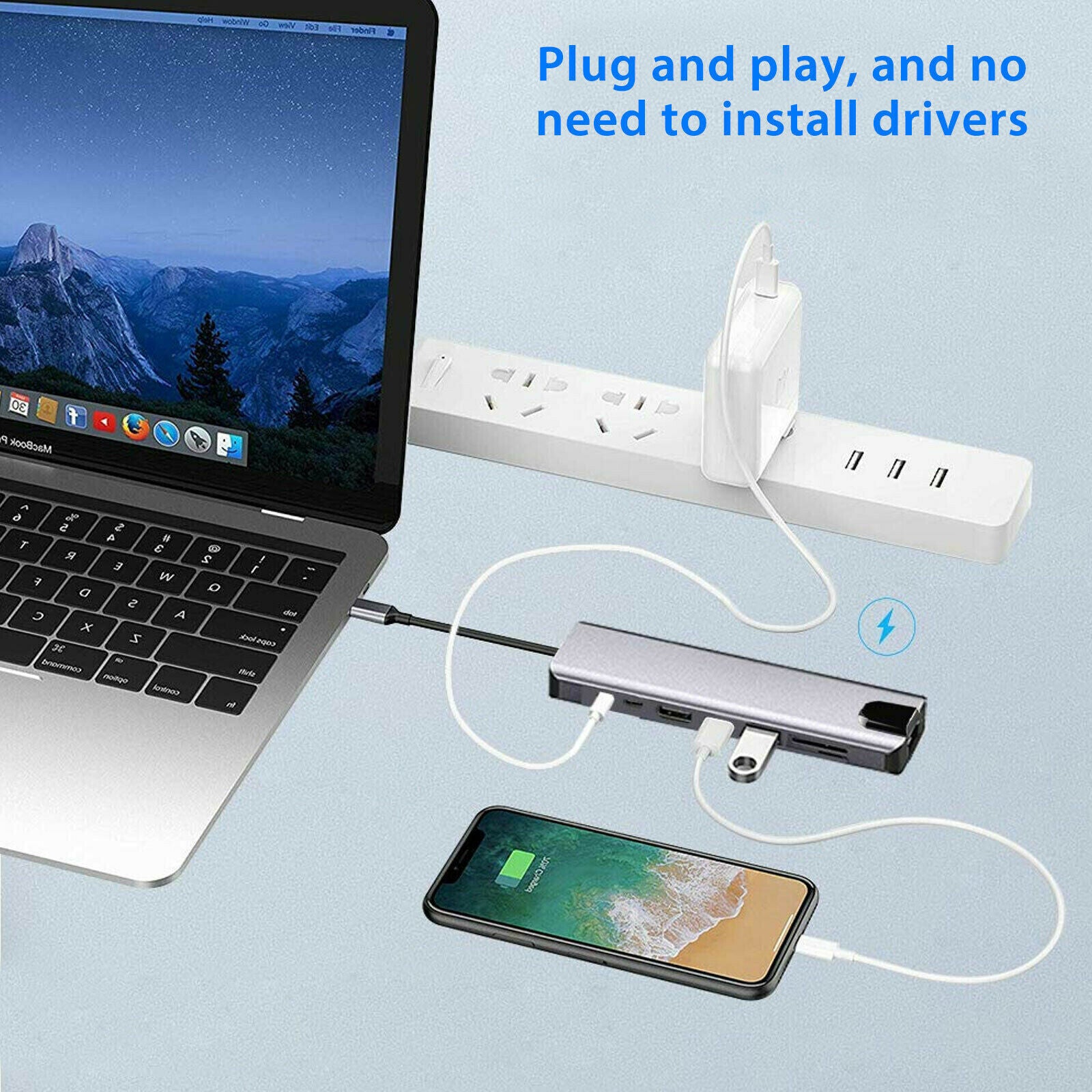 8 in1 USB-C to Type-C USB3.0 HDM 4K VGA RJ45 Adapter HUB Multi-function Dock