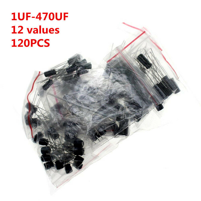 120pcs 12 Values 1uF-470uF Assorted Electrolytic Capacitor Assortment Kit Radial