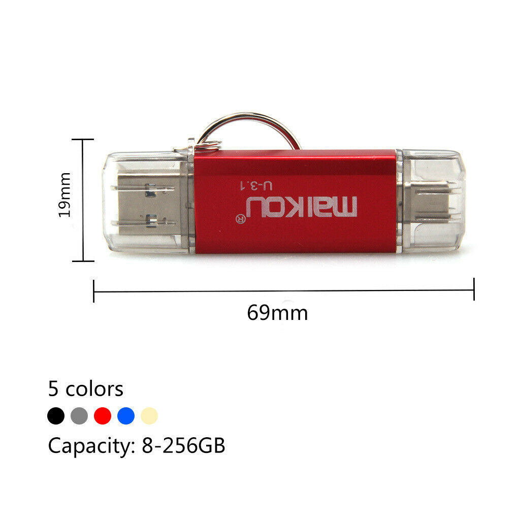256 GB Dual Type-C OTG Flash Drive USB 3.0 Memory Stick for Android Phone PC