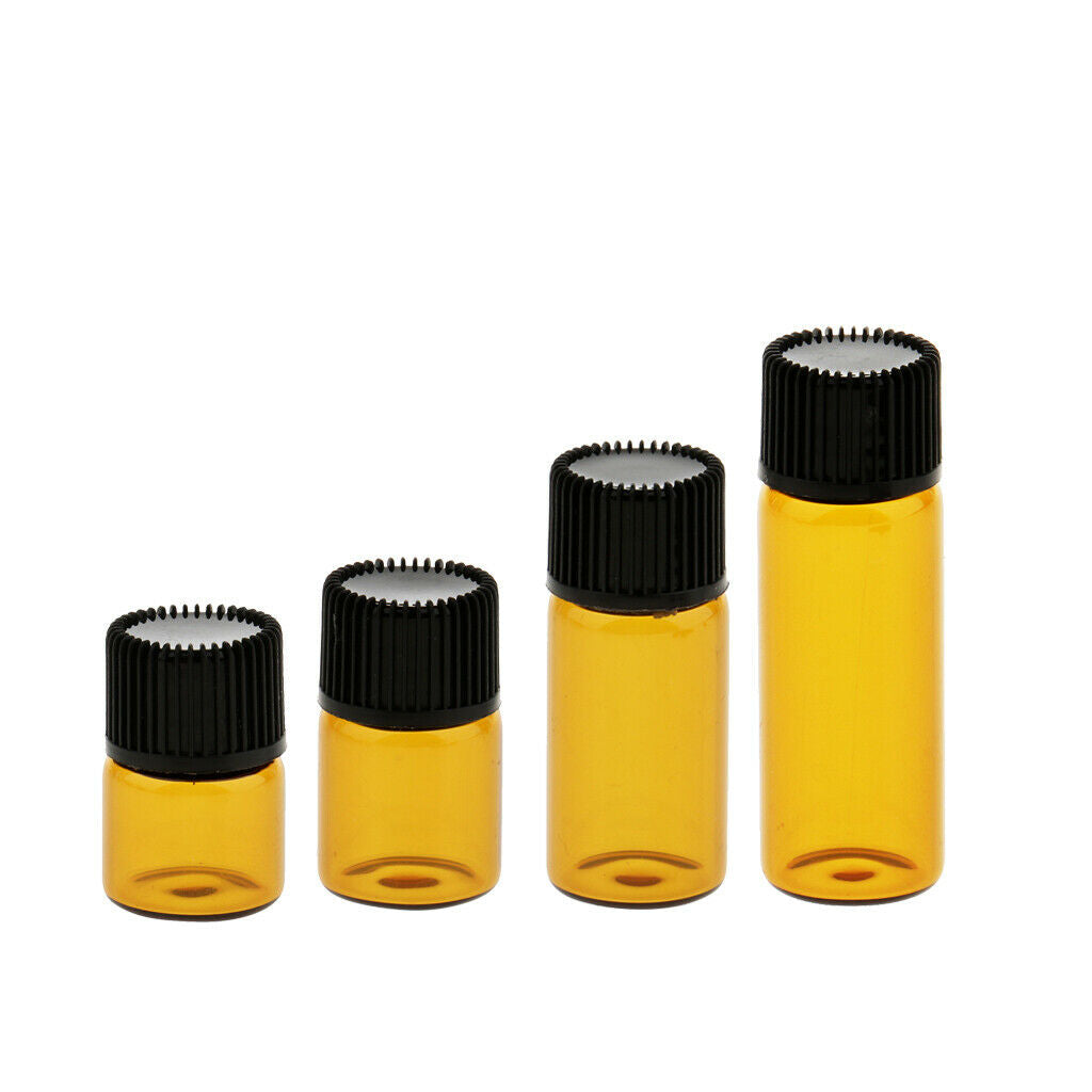 Lots 20pcs Empty Clear Glass Dram Bottles Vials With Black Screw   Brown 1ml