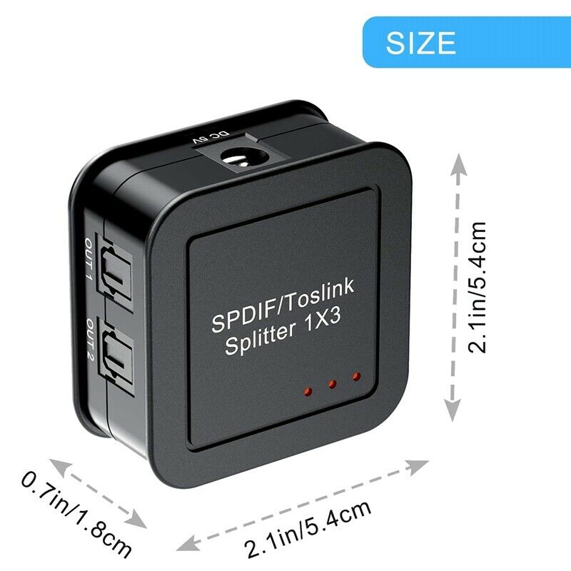 Digital Optical Audio 1X3 Splitter,Digital SPDIF TOSLINK Optical Fiber Audio SU7