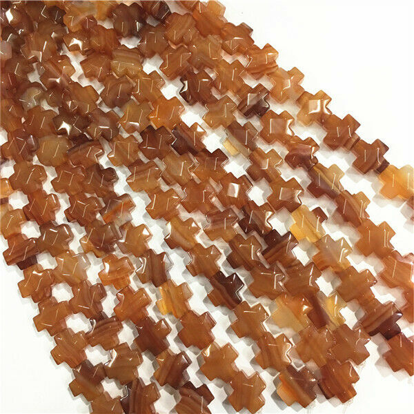 1 Strand/17Pcs 12x12x6mm Red Agate Faceted Cross Spacer Loose Beads DIY HH682